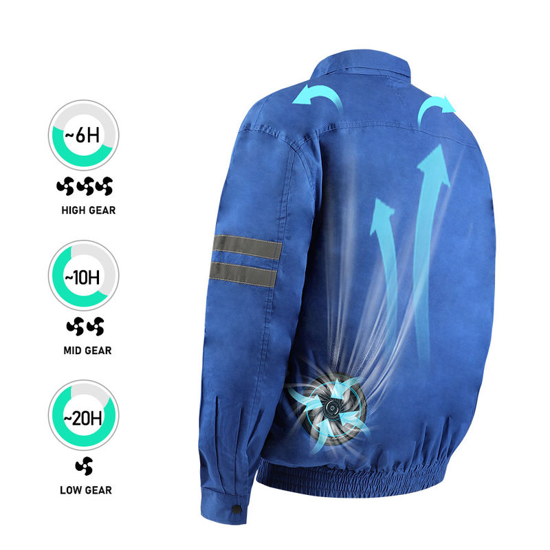 Jaket Sepeda AC Biru OEM Dengan Kipas Pendingin Untuk Pekerjaan Konstruksi